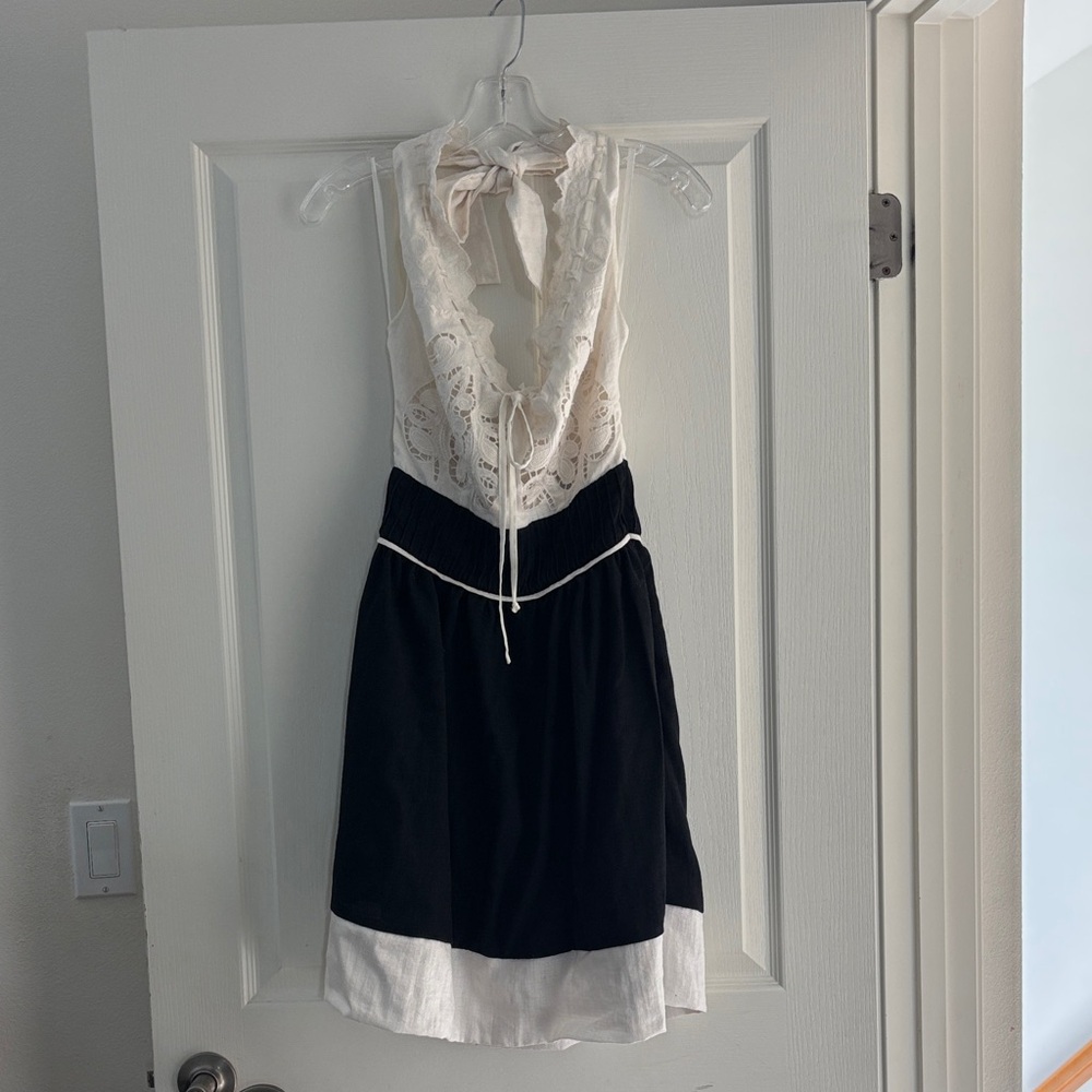 Aryn K Black and Cream Cotton/Nylon Halter Dress Sz S